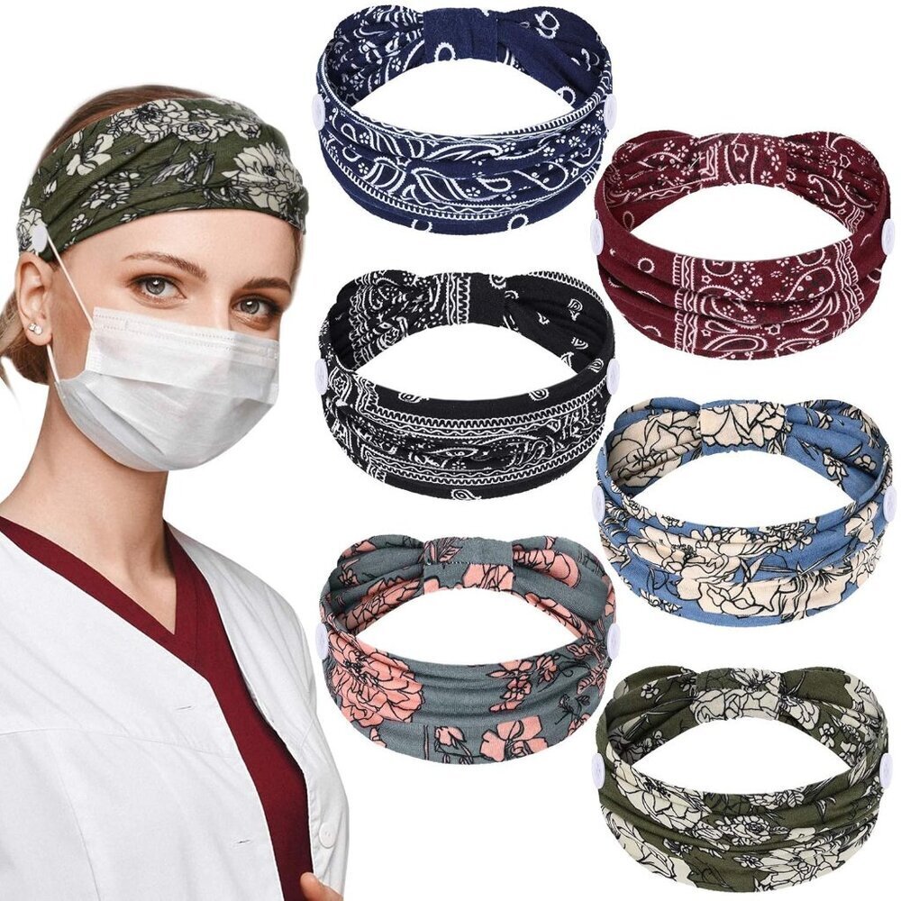 6 Pack Cotton Nursing headbands with Buttons for Women Reusable Face Cover